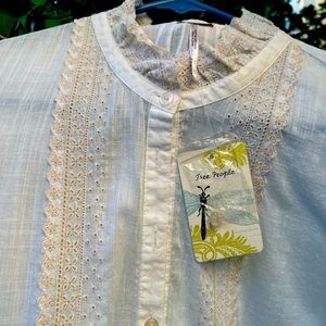 FREE PEOPLE Embroidered top with flounce bottom detail NWT